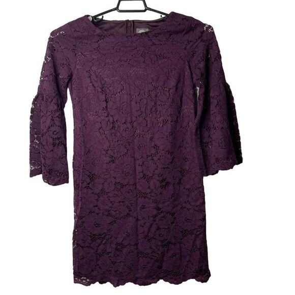 Vince Camuto‎ Flounce Bell Sleeves Plum Lace Shift Dress Dark Purple Size 4 New - Picture 12 of 12